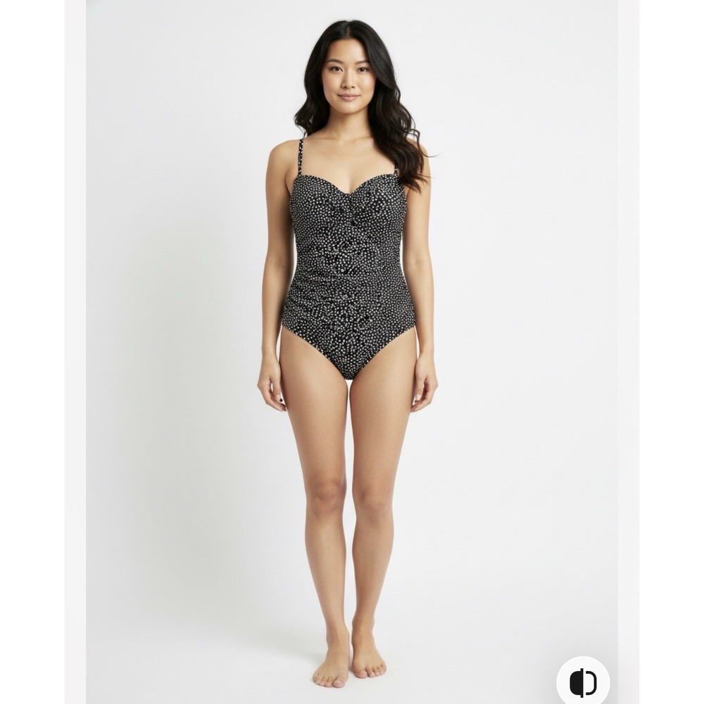 Catalina‎ Swimsuit Womens Size 12/14 Rich Black Artic White Polka Dot Flattering